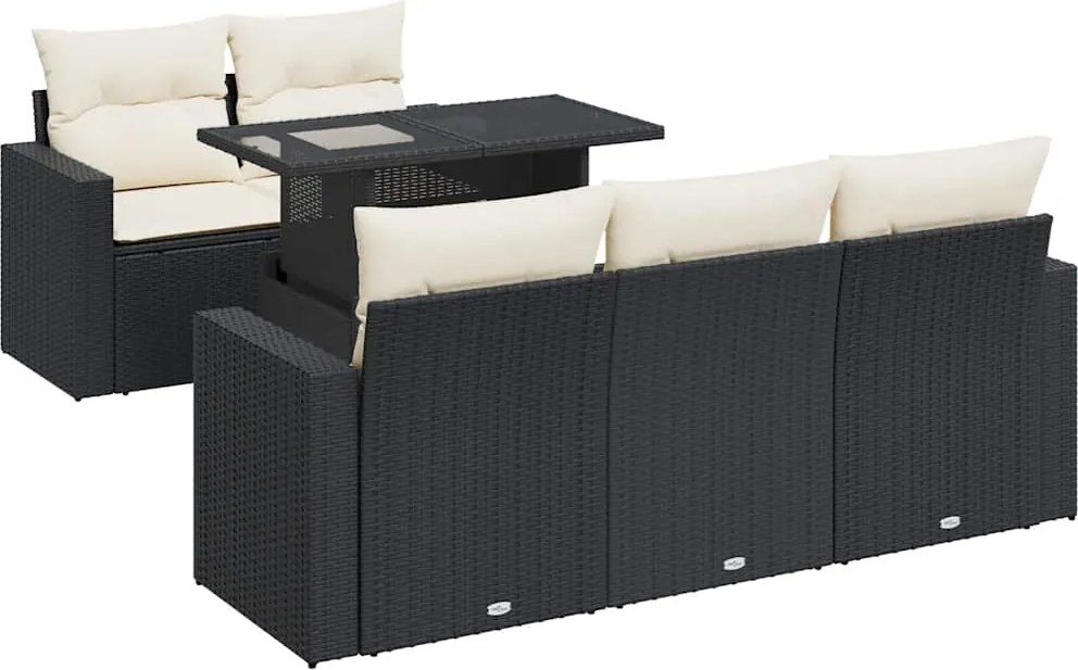 vidaXL Set mobilier de grădină cu perne, 6 piese, negru, poliratan