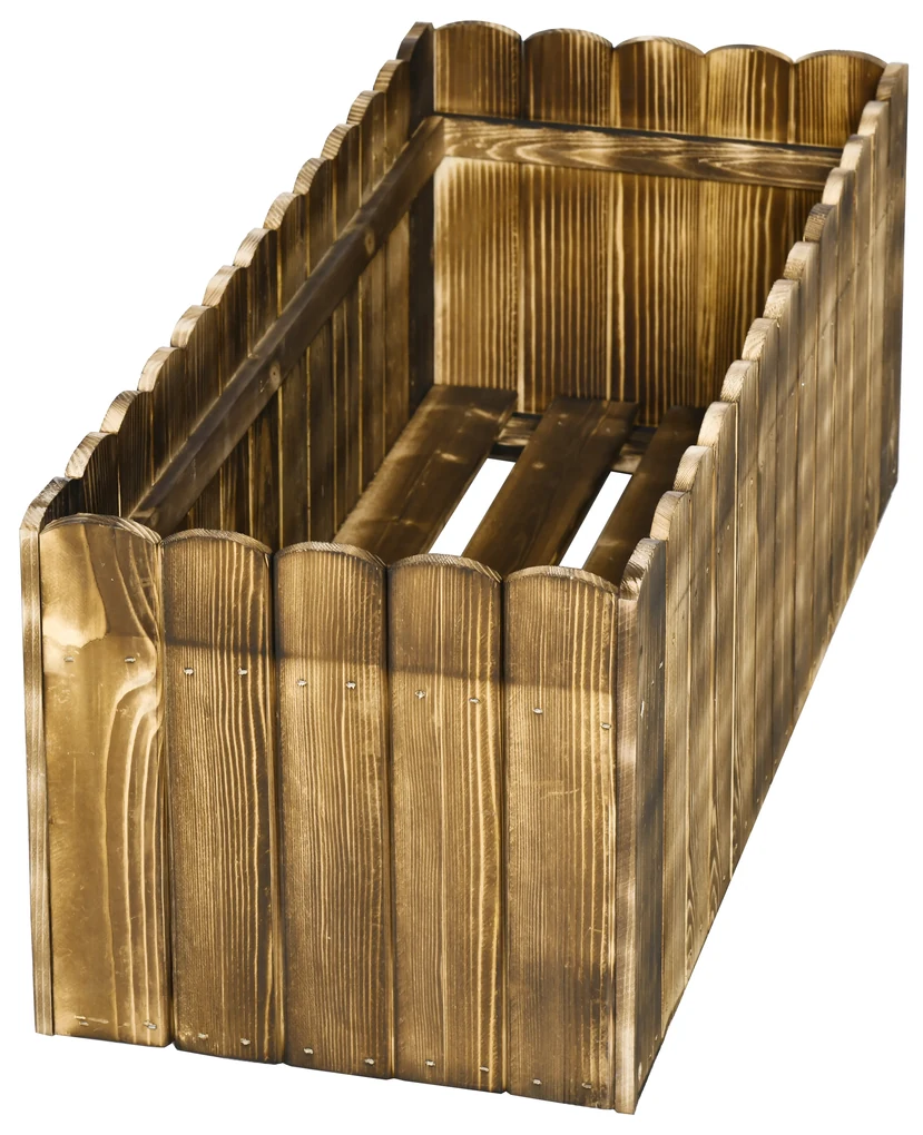 Outsunny Jardinieră de Grădină Dreptunghiulară pentru Plante, 80x33x30 cm, Lemn Natural | Aosom Romania