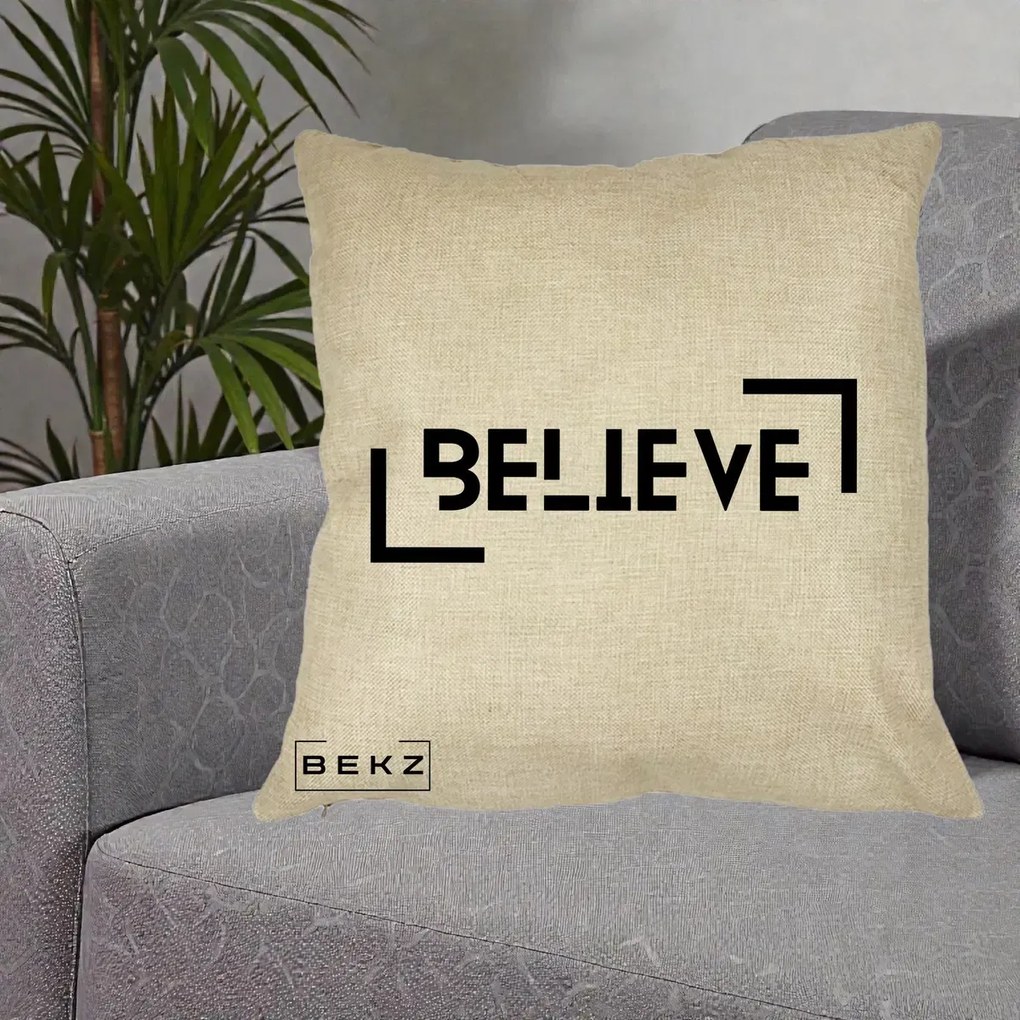 Perna Decorativa Believe Minimalist, 40x40 cm, Crem, Husa Detasabila, Perna Inclusa, BEKZ®