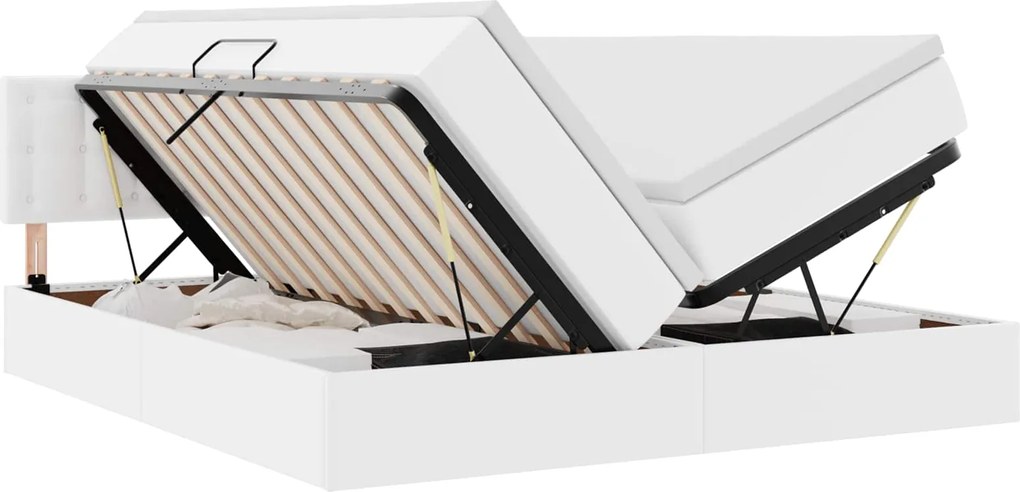 vidaXL Pat cu storage cu saltea Alb pur 200 x 200 cm Piele artificială