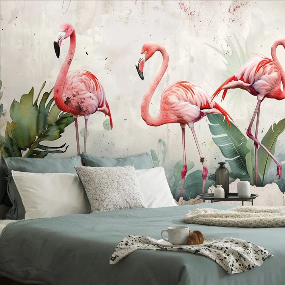 Tapet autoadeziv flamingo cu atingere vintage