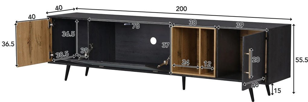 Mobilier TV cu textură gri, 3 uși și spațiu deschis, Gri | Aosom Romania