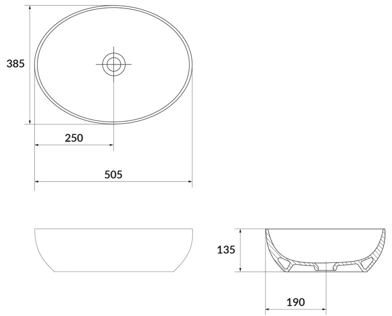 Lavoar pe blat, Cersanit, Larga, oval, 50 cm, antracit mat