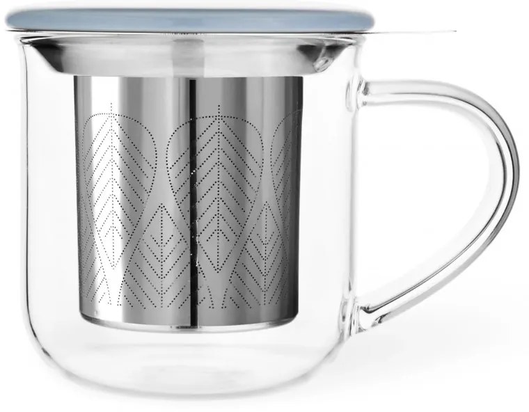 Cana pentru ceai cu infuzor si capac Viva Scandinavia MINIMA EVA V82763, 400 ml, Sticla, Bambus, Transparent/Albastru