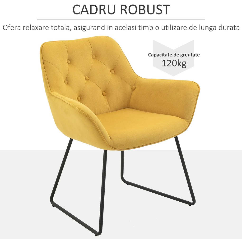 Scaun capitonat HOMCOM, cu Invelis cu textura de Catifea si Baza, Fotoliu pentru Casa si Birou 70x66.5x82cm Galben | Aosom RO