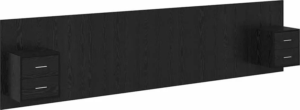 vidaXL Tăblie cu Noptieră cu sertar 3 pcs Stejar Negru Lemn compozit