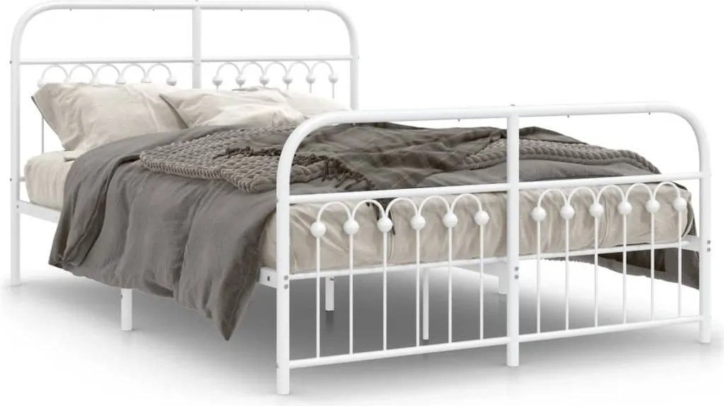 vidaXL Cadru de pat metalic cu tăblie, alb, 140x200 cm