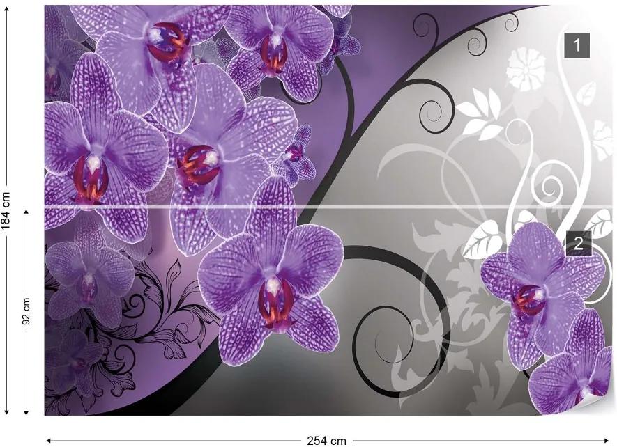 GLIX Fototapet - Modern Floral Design Purple Orchids Vliesová tapeta  - 254x184 cm