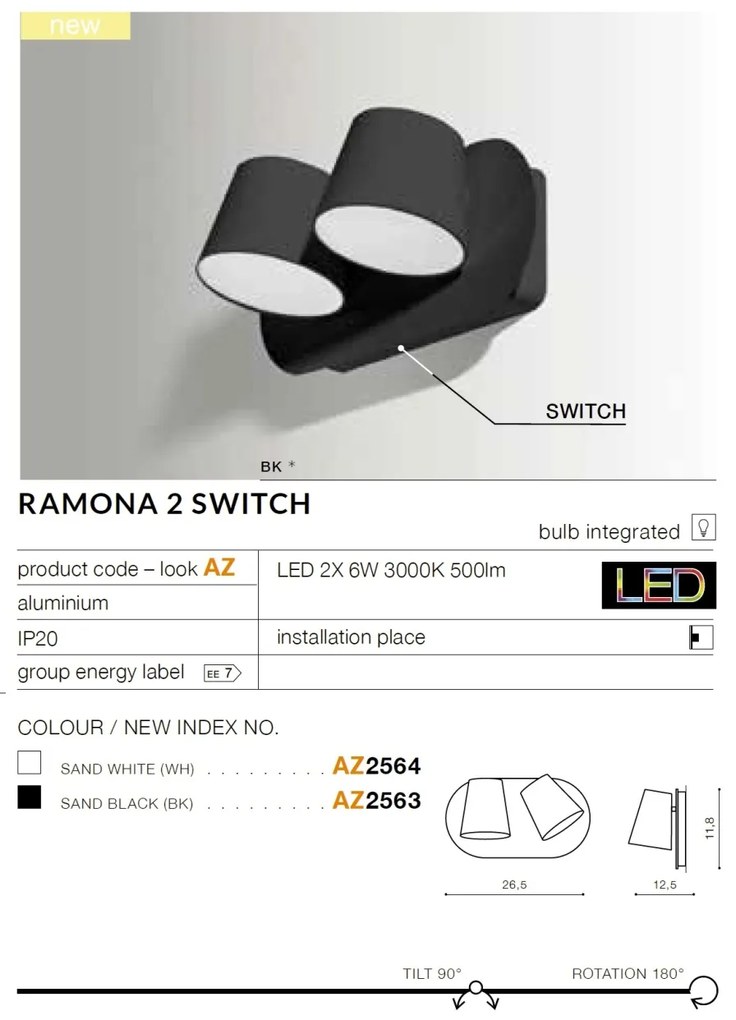Aplica perete LED design modern RAMONA 2 neagra