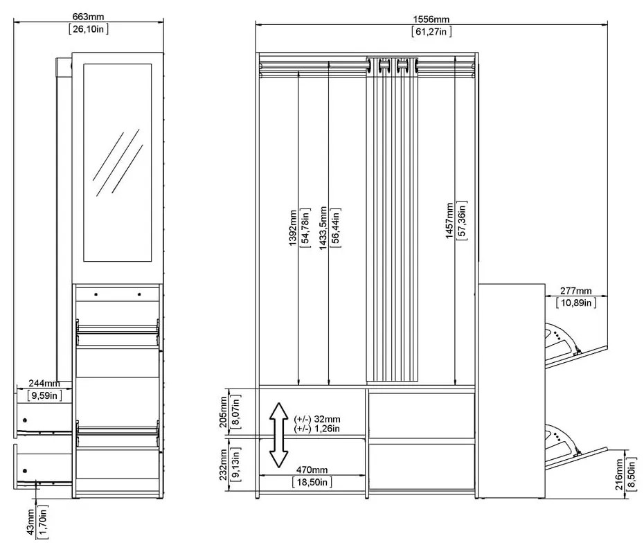 Set pentru hol alb/cu aspect de lemn de stejar Kit – Tvilum