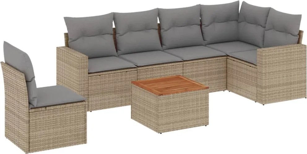 vidaXL Set canapele de grădină, 7 piese, cu perne, bej, poliratan