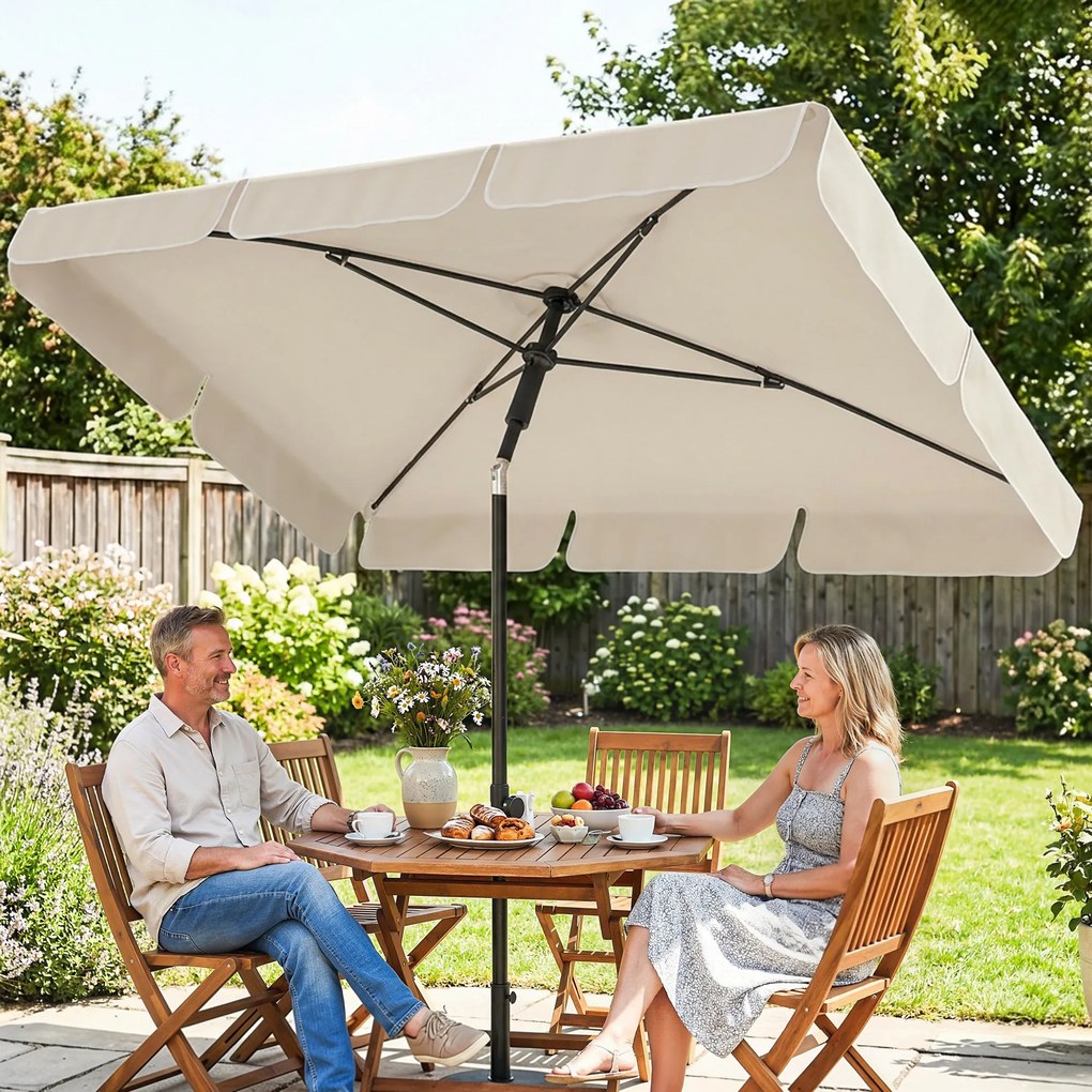 Outsunny Umbrelă dreptunghiulară de exterior cu manivelă, înclinare reglabilă, bej | Aosom Romania