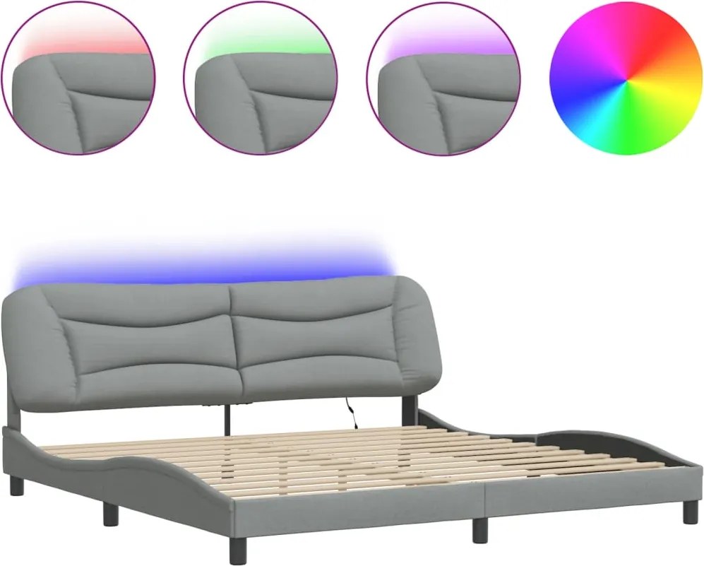 vidaXL Cadru de pat cu LED fără saltea Hvar Gri deschis 200x200 cm Material