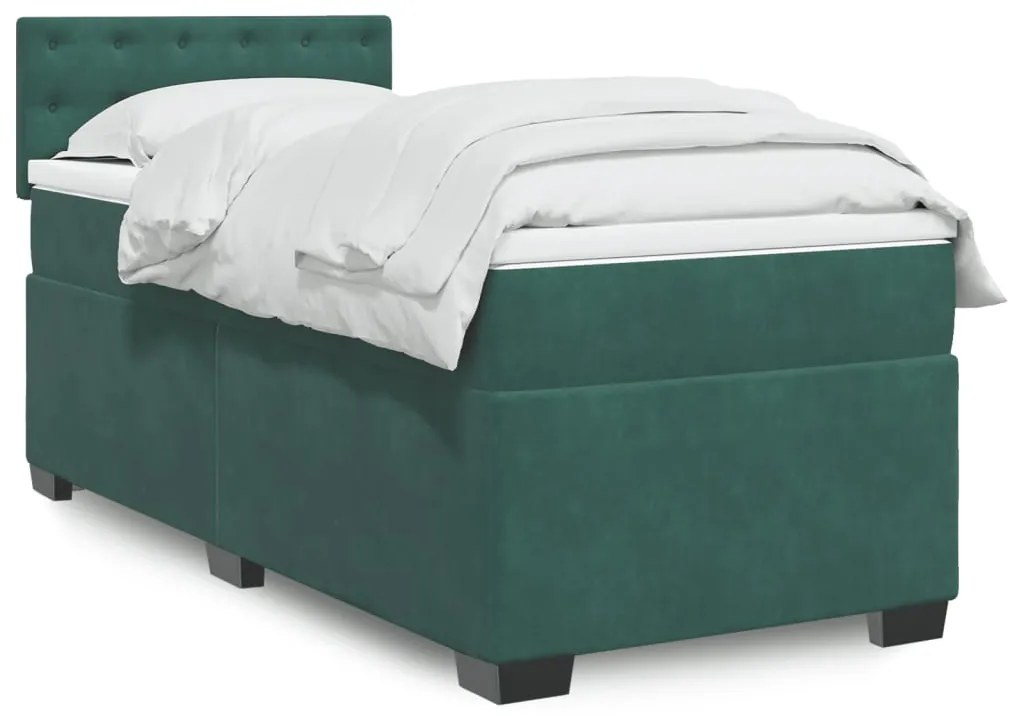 3288513 vidaXL Pat box spring cu saltea, verde închis, 90x200 cm, catifea