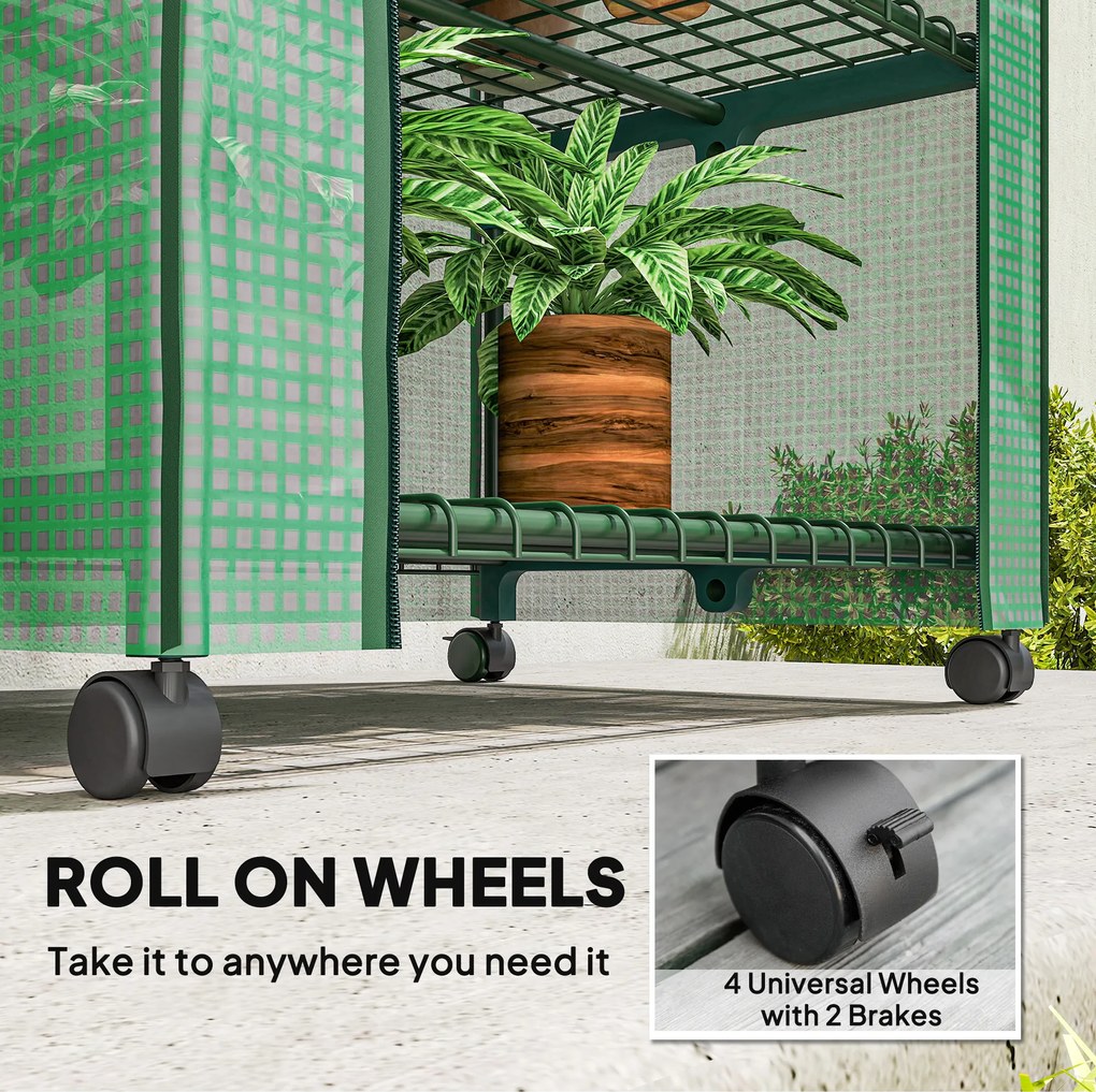 Outsunny Seră Portabilă, Seră pentru Flori și Plante pentru Exterior cu 4 Rafturi, Prelată PE, Verde | Aosom Romania