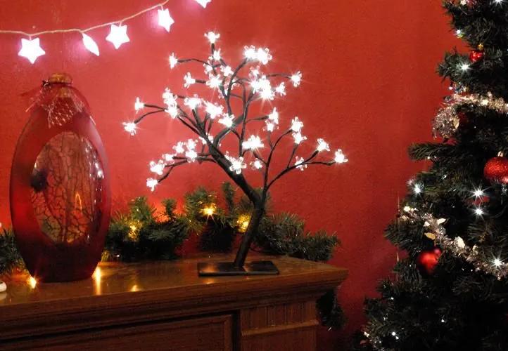 Copac decorativ cu LED-uri cu flori - 45 cm, alb rece