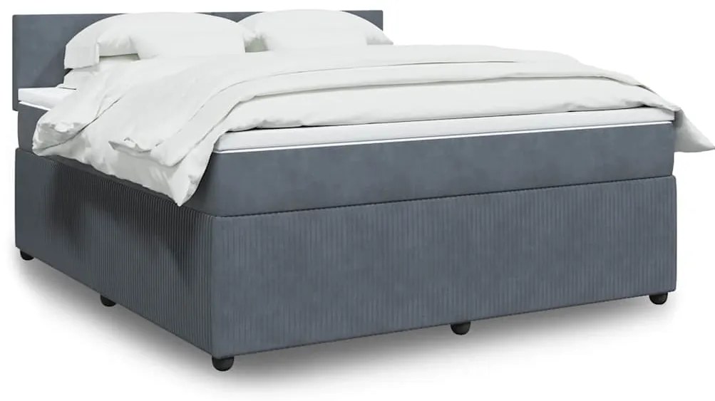 vidaXL Pat box spring cu saltea, gri închis, 180x200 cm, catifea