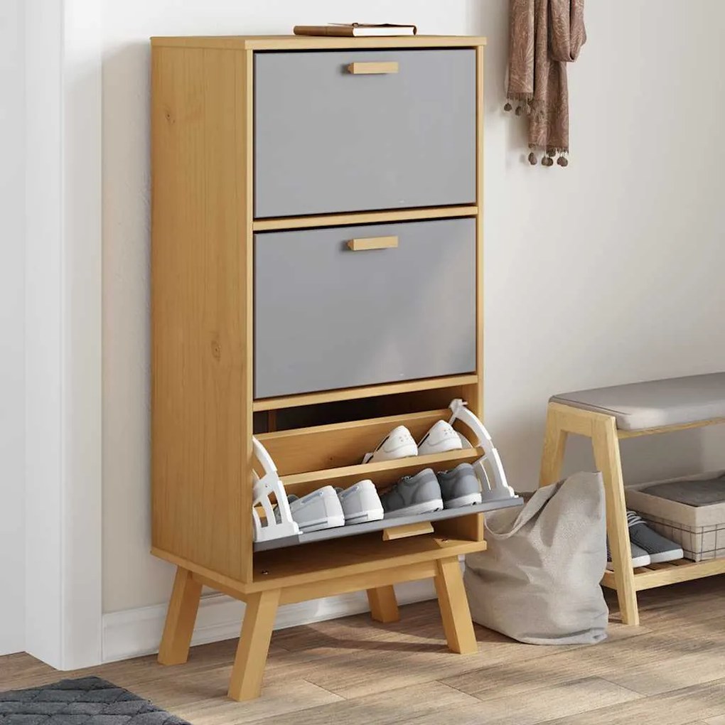 vidaXL Pantofar „OLDEN”, gri/maro, 55x35x120 cm, lemn masiv pin