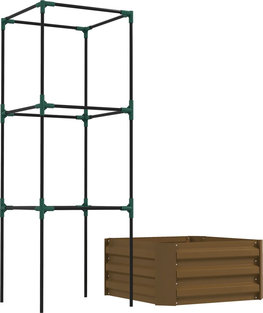 Outsunny Jardinieră înălțată cu grilaj, cutie de plantare cu suport de susținere, fund deschis, rezistent la intemperii, 61 cm x 61 cm x 140 cm, Braun | Aosom Romania