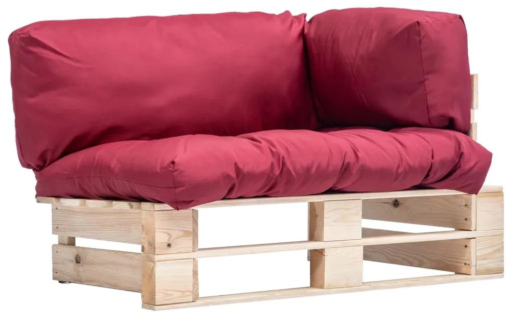 Canapea din paleti de gradina, perne rosii, lemn de pin