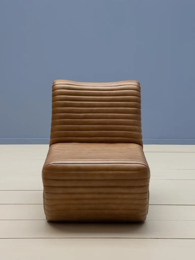 Fotoliu din piele naturala maro cu cusături canelate, 71×59×84 cm, „Aston"