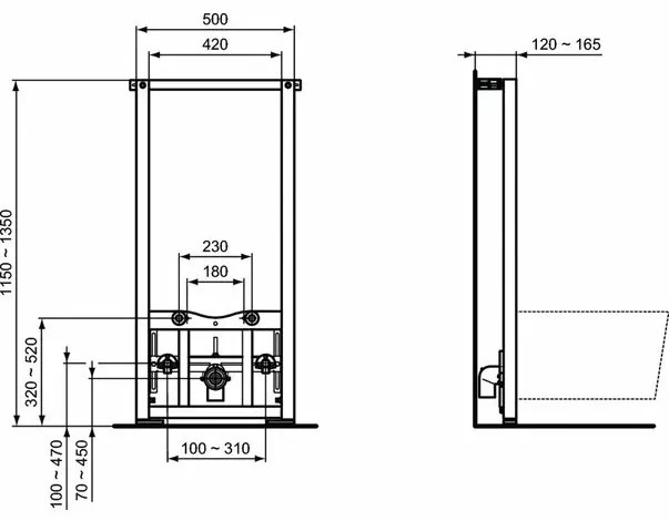 Cadru bideu Ideal Standard ProSys inaltime 115-135 cm