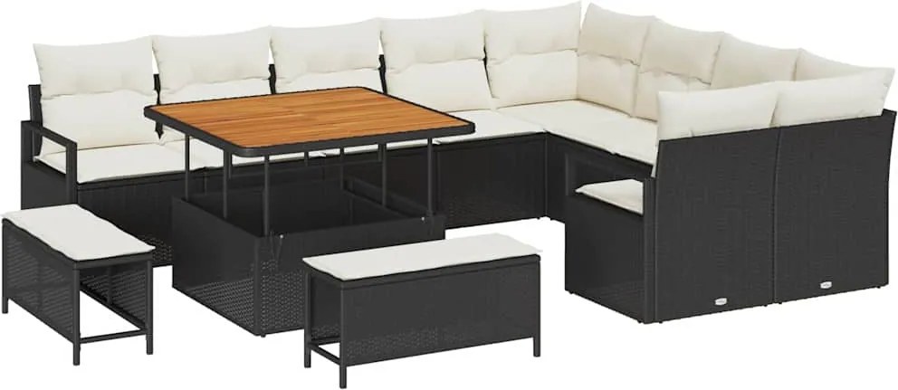 vidaXL Set de canapele pentru grădină cu pernă 12 pcs Negru și Crem