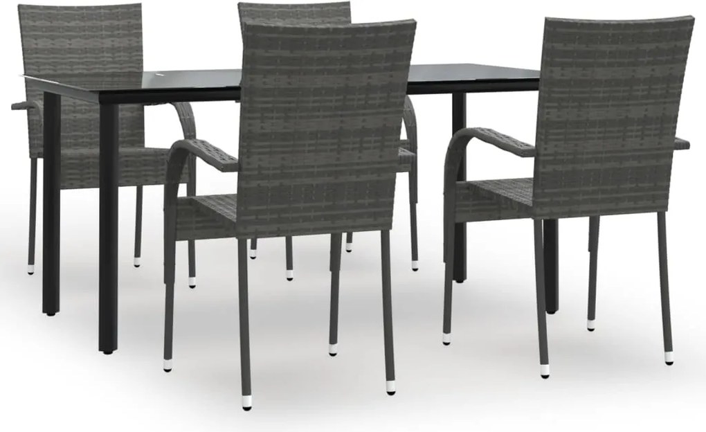 vidaXL Set mobilier de grădină, 5 piese, gri, poliratan