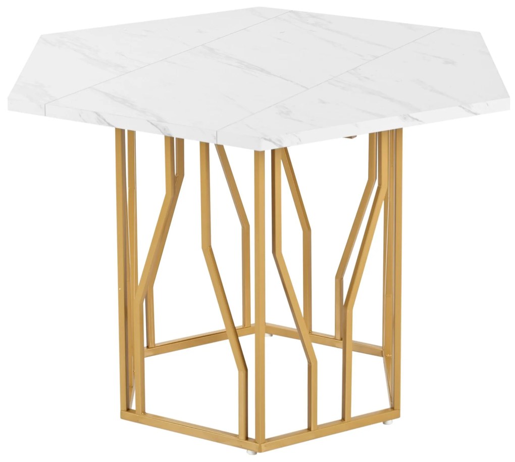 Masă de dining hexagonală modernă, Alb+Auriu | Aosom Romania