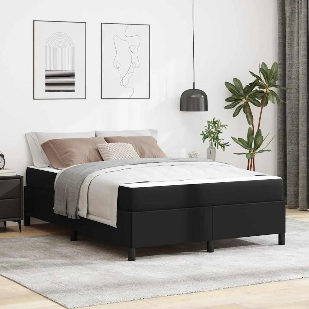 vidaXL Cadru de pat cu saltea Negru 140 x 190 cm Piele artificială