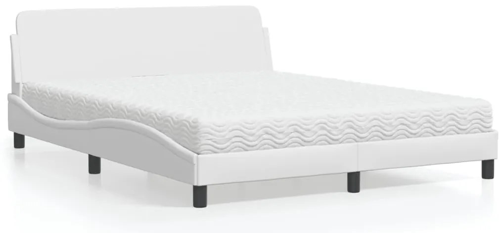 vidaXL Pat cu saltea, alb, 160x200 cm, piele ecologică