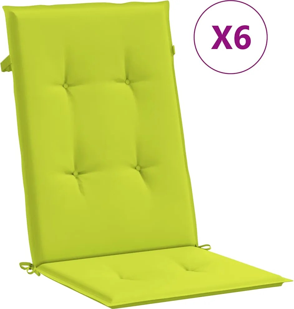 vidaXL Perne scaun cu spătar înalt, 6 buc., verde, 120x50x3 cm, textil