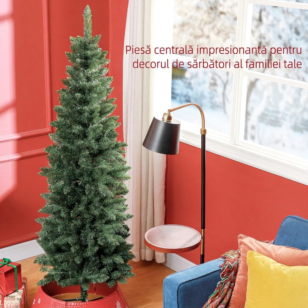 HOMCOM Brad Artificial de Crăciun cu 479 Ramuri, Brad de Crăciun Înalt și Îngust cu Bază Pliabilă, Ø65x180 cm, Verde | Aosom Romania