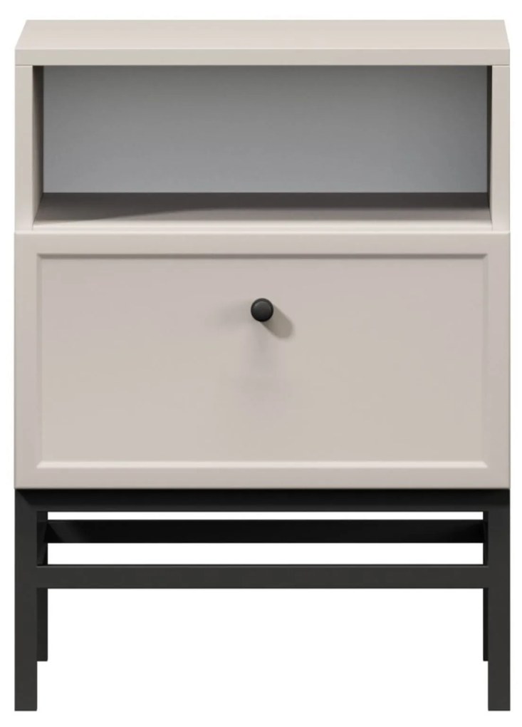 Noptieră Lorini 45 cm cu sertar - cașmir / mâner negru / cadru