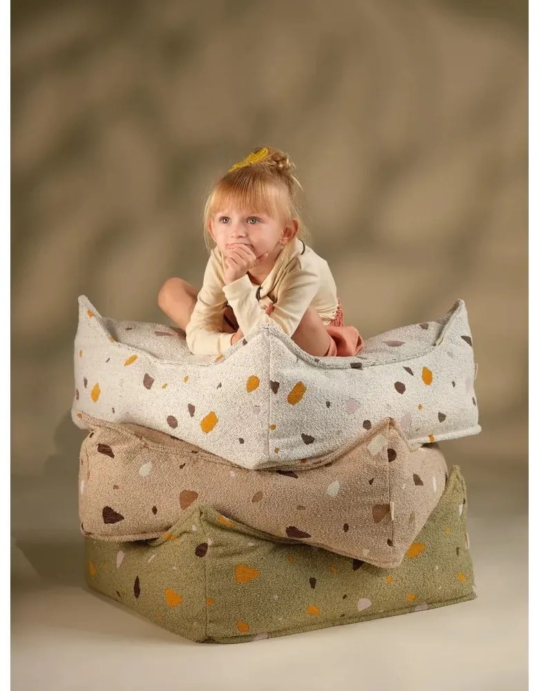 Fotoliu puf pentru copii alb cu tapițerie din țesătură bouclé/cu tapițerie din chenille Terrazzo Square – Wigiwama