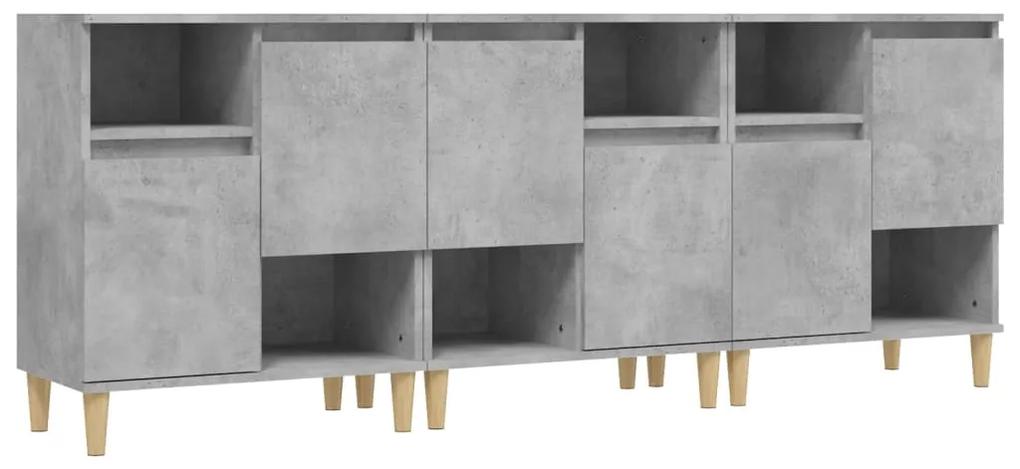 3185739 vidaXL Servante, 3 buc, gri beton, 60x35x70 cm, lemn prelucrat