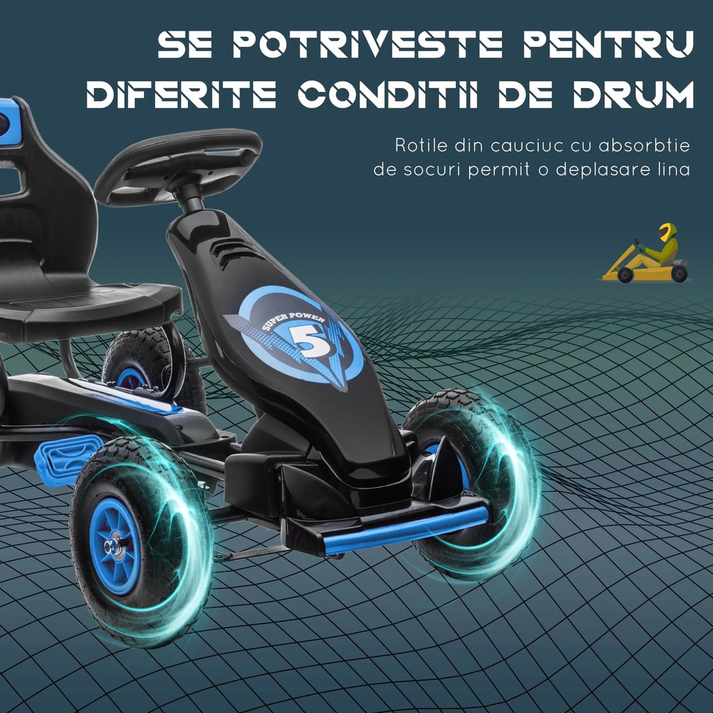 HOMCOM Go kart cu pedale pentru copii, Go kart de curse cu scaun reglabil, cauciucuri gonflabile, amortizor | Aosom Romania