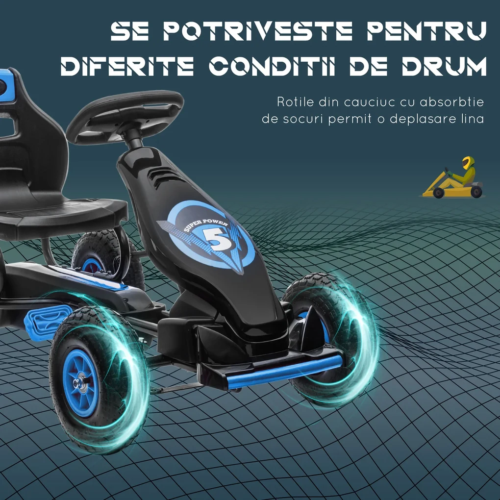 HOMCOM Go kart cu pedale pentru copii, Go kart de curse cu scaun reglabil, cauciucuri gonflabile, amortizor | Aosom Romania