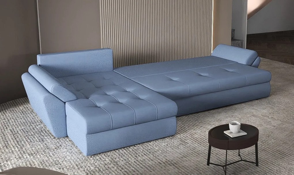 Colțar extensibil dumonde cu ladă de depozitare si sezut confortabil din spuma high-density, Loana XL Enjoy Albastru II 335x185 cm