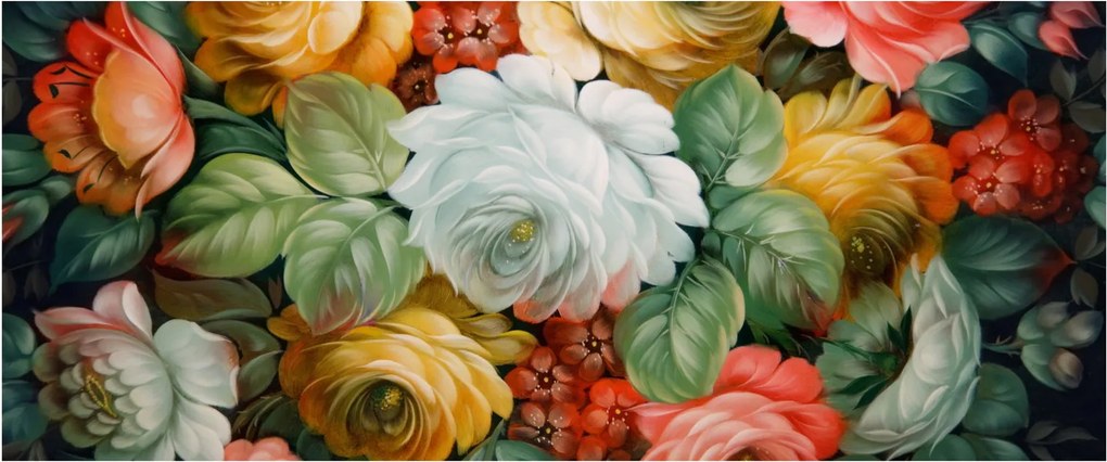 Tablou cu buchet pictat de flori (120x50 cm)