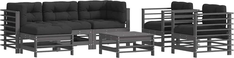 vidaXL Set mobilier de grădină cu perne, 7 piese, gri, lemn masiv