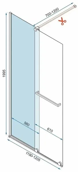 Paravan de dus tip Walk-in Rea Cortis cu parte culisanta 120x200 cm profil negru