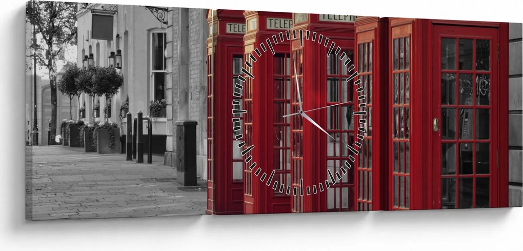 Tablou - Cutii telefonice din Londra (cu ceas) (90x30 cm)