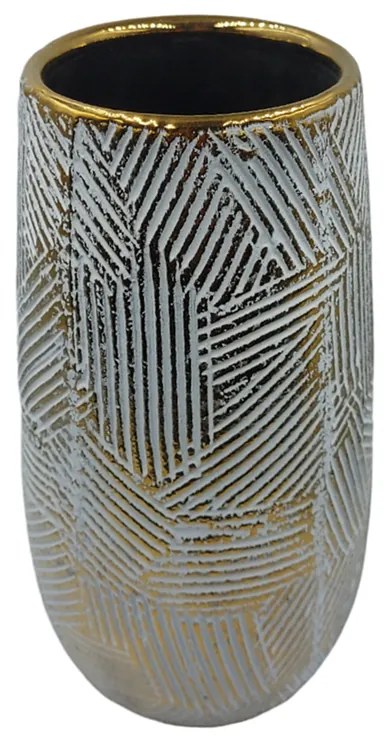 Vaza ceramica Margaret 35cm, Alb Auriu