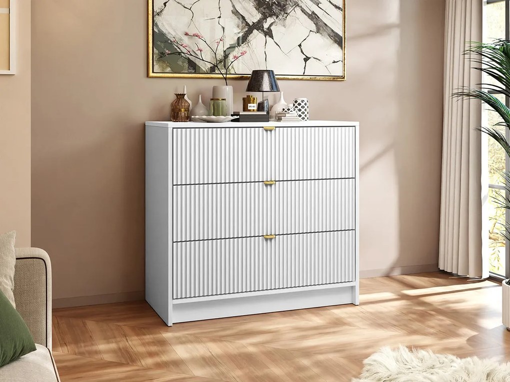Comodă Rozoma 3SZ (Alb velvet + auriu) . 1103673
