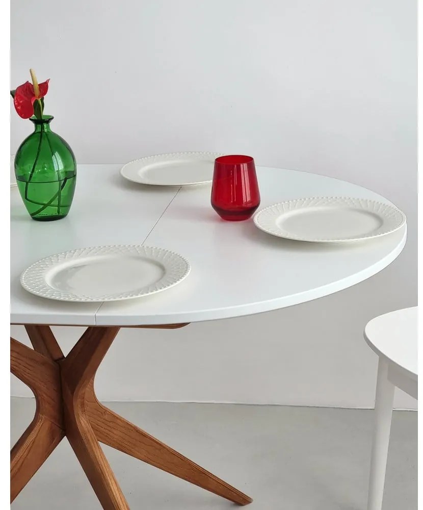Masă de dining rotundă extensibilă cu blat suplimentar ø 90 cm Jubi – Ragaba