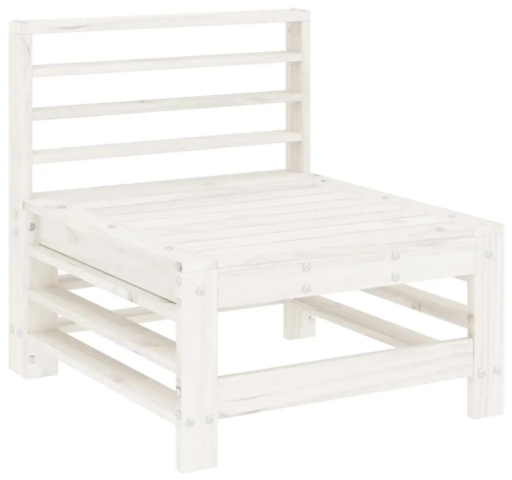 825612 vidaXL Canapea de mijloc pentru grădină, alb, lemn masiv de pin