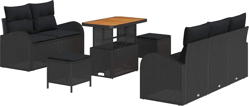 vidaXL Set de canapele pentru grădină cu pernă cu pernă 8 pcs Negru