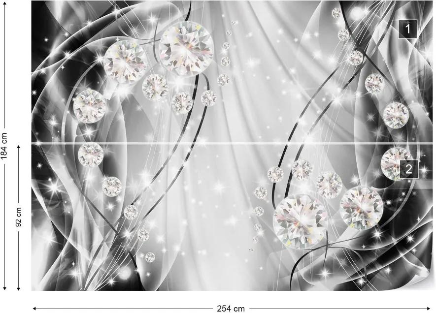 GLIX Fototapet - Luxury Ornamental Design Diamonds Silver Vliesová tapeta  - 254x184 cm