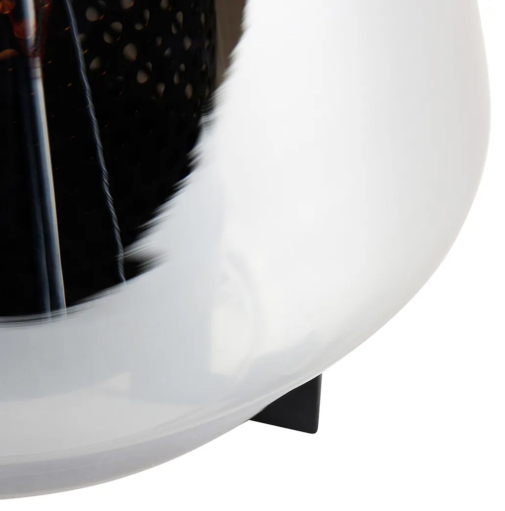 Lampă de masă Art Deco neagră cu sticlă fumurie 23 cm - Kevin